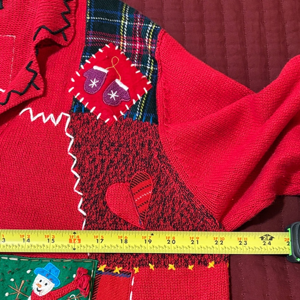 Designers Originals Studio Joy Festive Red Patchwork Christmas Cardigan Size 1X - Picture 7 of 15